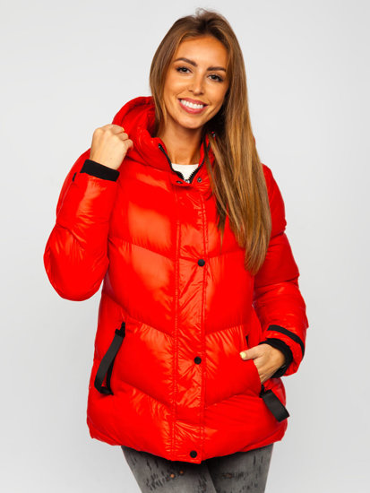 Blouson d'hiver matelassé à capuche pour femme rouge Bolf 23065