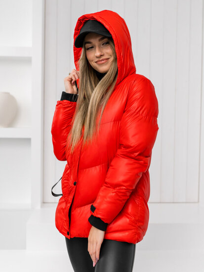 Blouson d'hiver matelassé à capuche pour femme rouge Bolf 23065