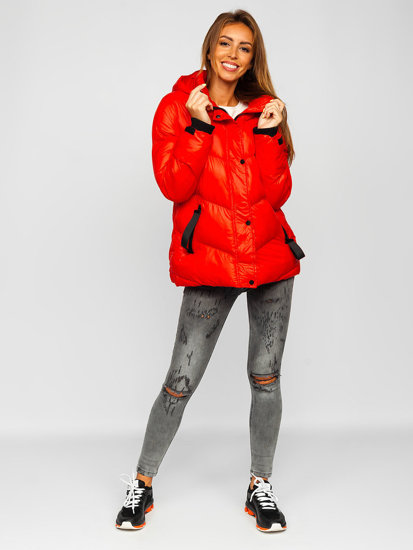 Blouson d'hiver matelassé à capuche pour femme rouge Bolf 23065