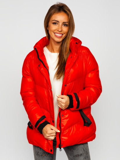 Blouson d'hiver matelassé à capuche pour femme rouge Bolf 23065