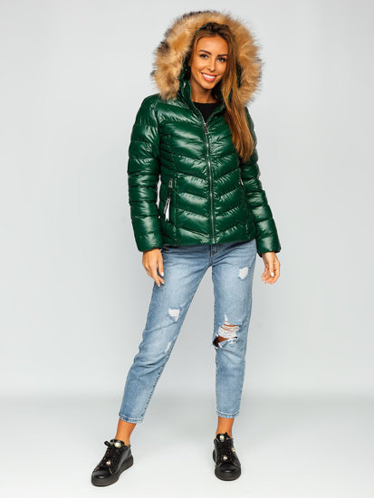 Blouson d'hiver matelassé à capuche pour femme vert Bolf 6830