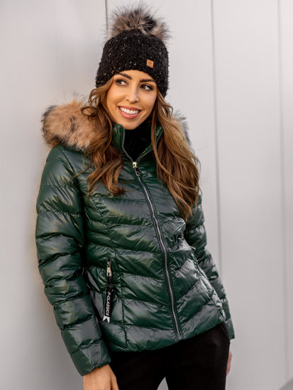 Blouson d'hiver matelassé à capuche pour femme vert Bolf 6830