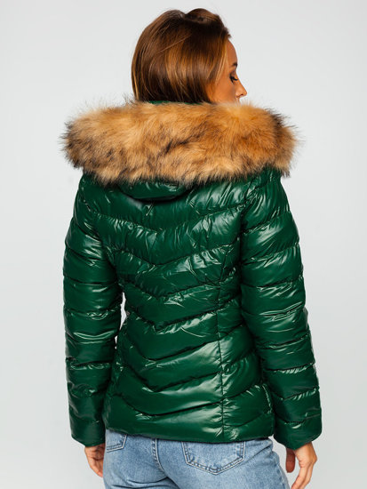 Blouson d'hiver matelassé à capuche pour femme vert Bolf 6830