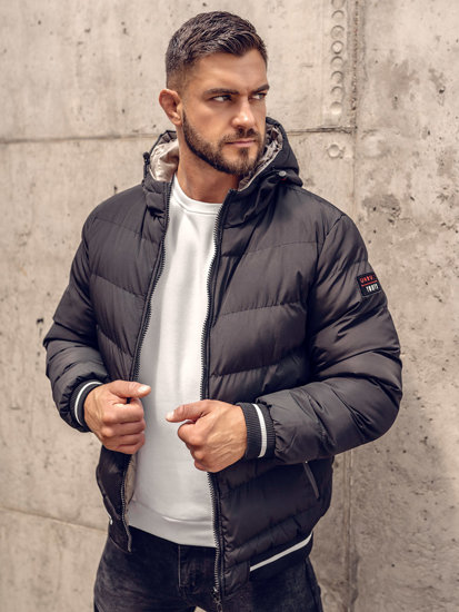 Blouson d'hiver matelassé réversible pour homme noir-d'or Bolf 7417A