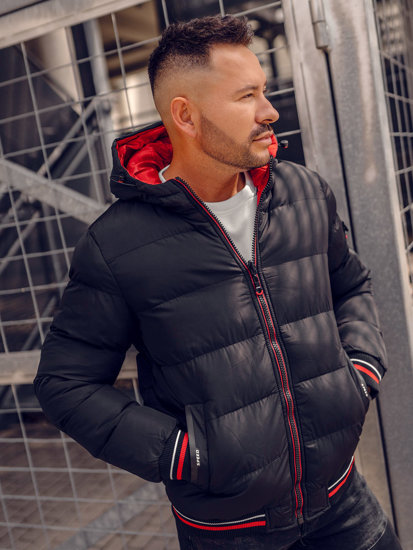 Blouson d'hiver matelassé réversible pour homme noir-rouge Bolf 7410A