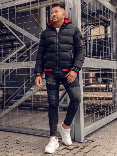 Blouson d'hiver matelassé réversible pour homme noir-rouge Bolf 7410A