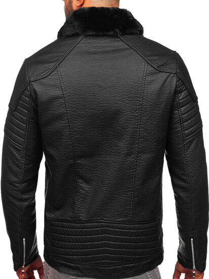 Blouson en cuir avec fourrure pour homme noir Bolf 11Z8013