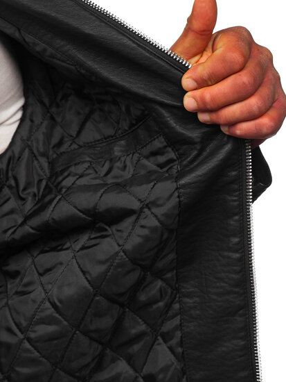 Blouson en cuir avec fourrure pour homme noir Bolf 11Z8013