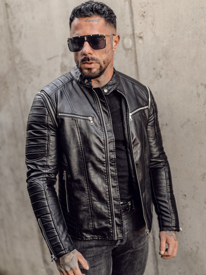 Blouson en cuir biker avec manches amovibles pour homme noir Bolf 11Z8011