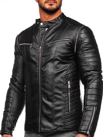 Blouson en cuir biker avec manches amovibles pour homme noir Bolf 11Z8011