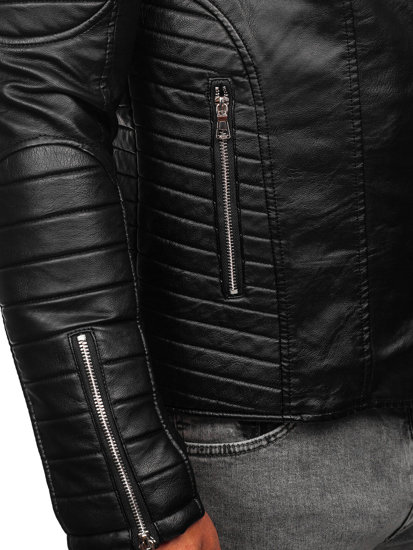 Blouson en cuir biker avec manches amovibles pour homme noir Bolf 11Z8011