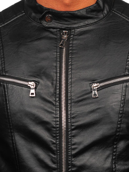 Blouson en cuir biker avec manches amovibles pour homme noir Bolf 11Z8011