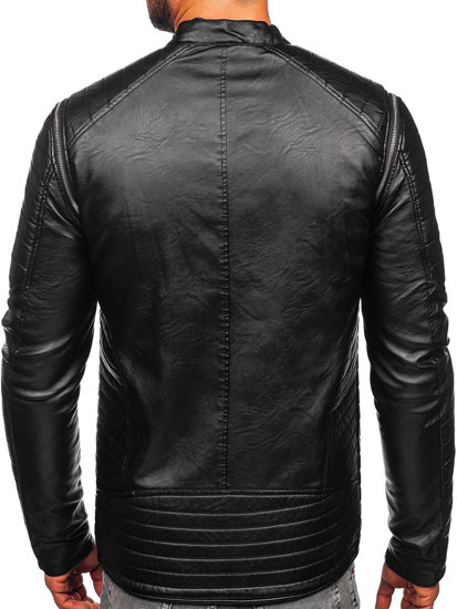 Blouson en cuir biker avec manches amovibles pour homme noir Bolf 11Z8011