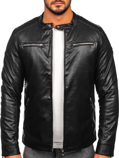 Blouson en cuir biker pour homme noir Bolf 11Z8001