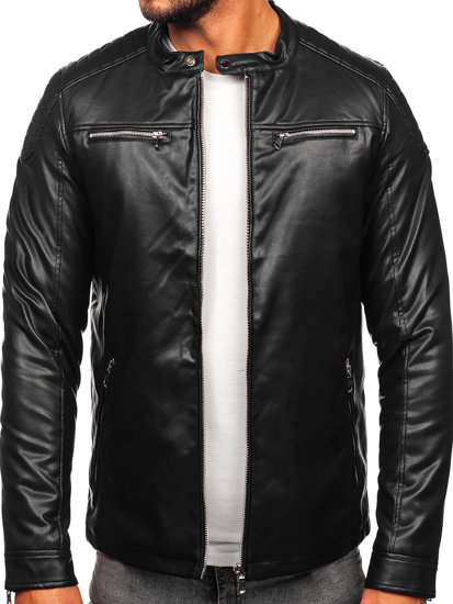 Blouson en cuir biker pour homme noir Bolf 11Z8001