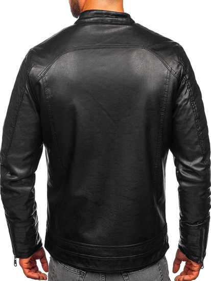 Blouson en cuir biker pour homme noir isolé Bolf 92531