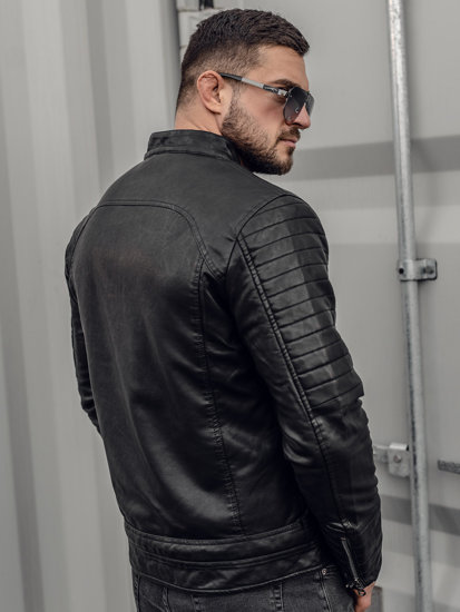 Blouson en cuir biker pour homme noir isolé Bolf 92531