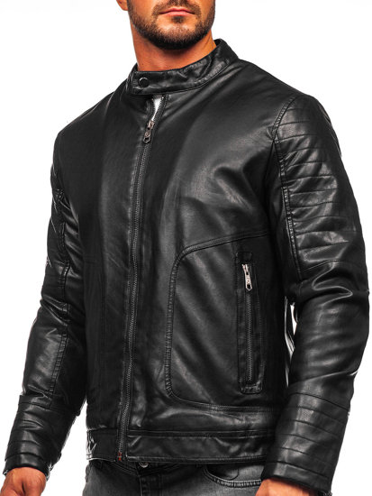 Blouson en cuir biker pour homme noir isolé Bolf 92531