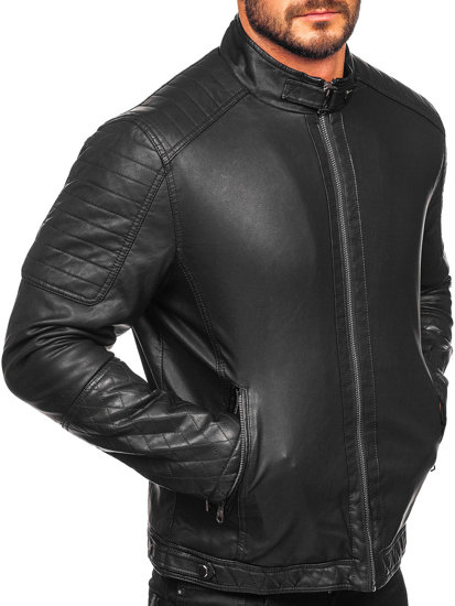 Blouson en cuir biker pour homme noir isolé Bolf 92535