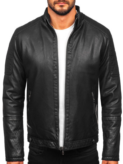 Blouson en cuir biker pour homme noir isolé Bolf 92535