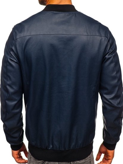 Blouson en cuir bomber bleu foncé pour homme Bolf 1147 