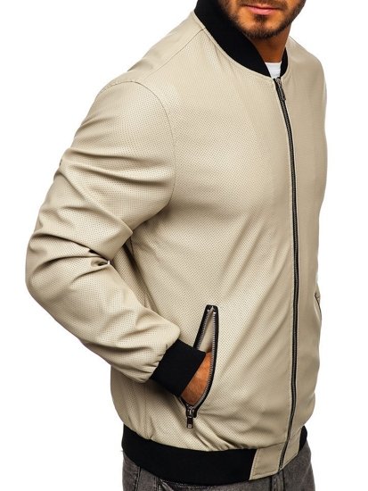 Blouson en cuir pour homme ecru Bolf 6124