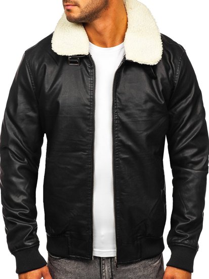 Blouson en cuir pour homme noir Bolf 1178  