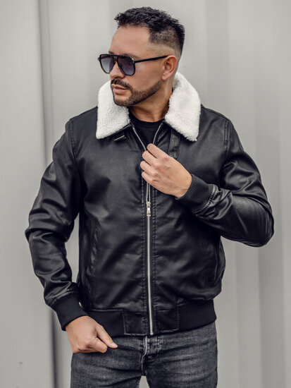 Blouson en cuir pour homme noir Bolf 1178  