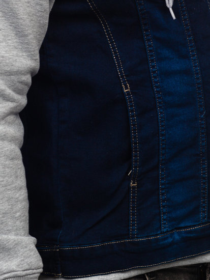 Blouson en jean à capuche pour homme bleu foncé Bolf 801