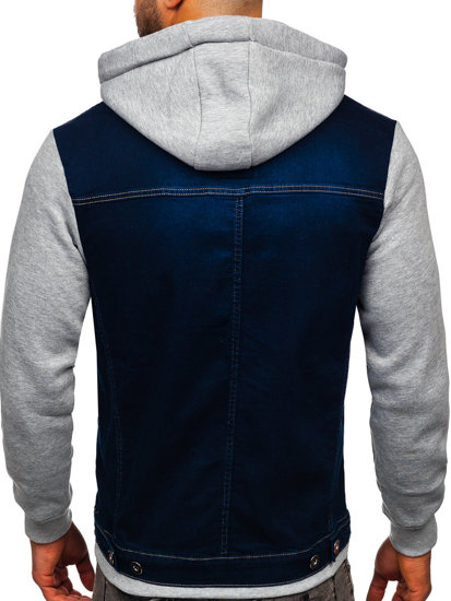 Blouson en jean à capuche pour homme bleu foncé Bolf 801