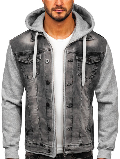 Blouson en jean à capuche pour homme gris Bolf 801