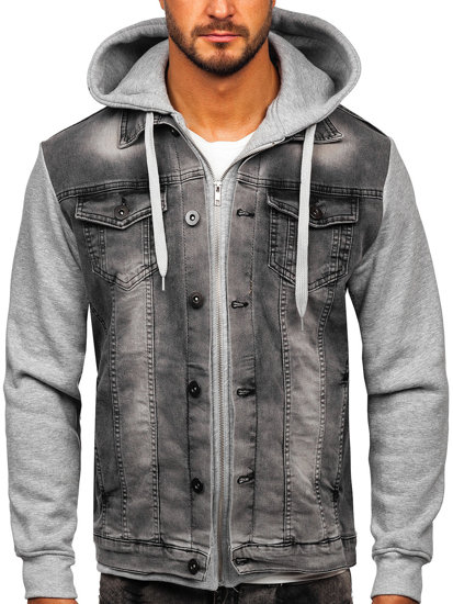 Blouson en jean à capuche pour homme gris Bolf 801