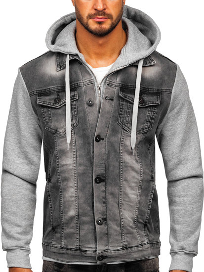 Blouson en jean à capuche pour homme gris Bolf 801