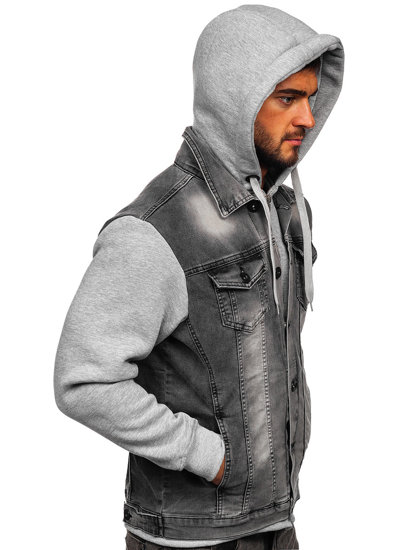 Blouson en jean à capuche pour homme gris Bolf 801