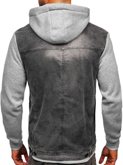 Blouson en jean à capuche pour homme gris Bolf 801