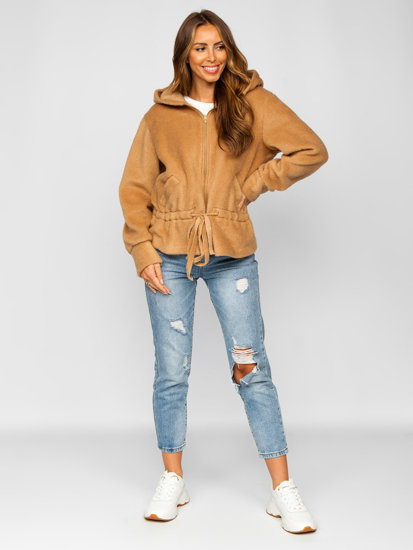 Blouson manteaux court à capuche pour femme beige Bolf 9320