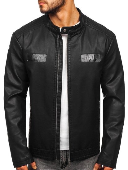 Blouson pour homme en cuir noir Bolf 1122