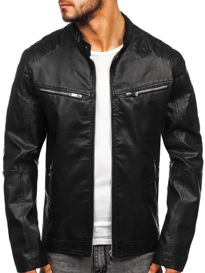 Blouson pour homme en cuir noir Bolf 1129