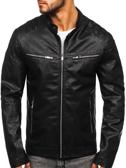 Blouson pour homme en cuir noir Bolf 1129