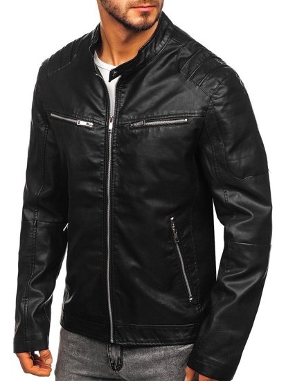 Blouson pour homme en cuir noir Bolf 1129