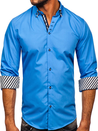 Chemise à manche longue pour homme bleue Bolf 3762