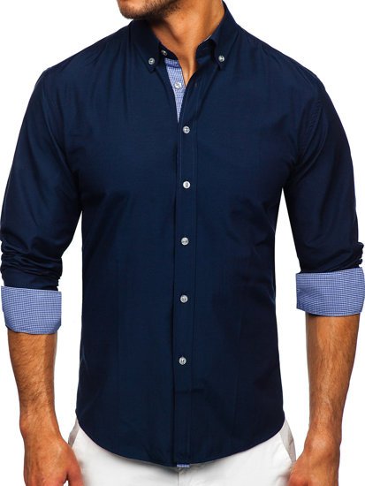 Chemise à manche longue pour homme bleue foncée Bolf 20719