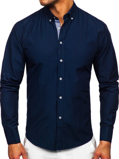 Chemise à manche longue pour homme bleue foncée Bolf 20719