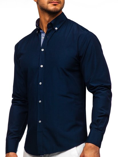 Chemise à manche longue pour homme bleue foncée Bolf 20719