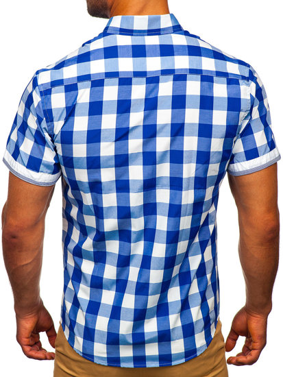 Chemise à manches courtes bleue claire à carreaux pour homme Bolf 4508