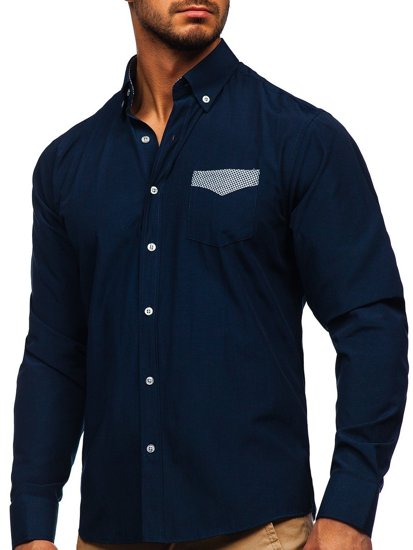 Chemise à manches longues élegante pour homme bleue foncée Bolf 4711