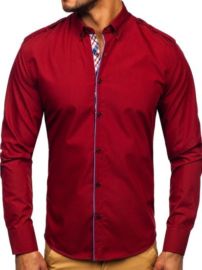 Chemise à manches longues élégante pour homme rouge Bolf 1758  