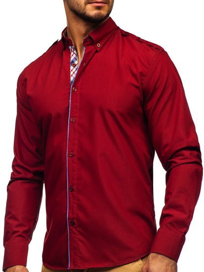 Chemise à manches longues élégante pour homme rouge Bolf 1758  