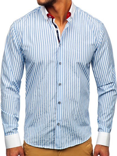 Chemise à manches longues pour homme bleue claire rayée Bolf 20727