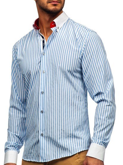 Chemise à manches longues pour homme bleue claire rayée Bolf 20727